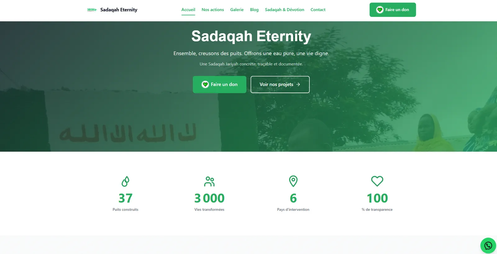 Capture d'écran du site Sadaqah Eternity